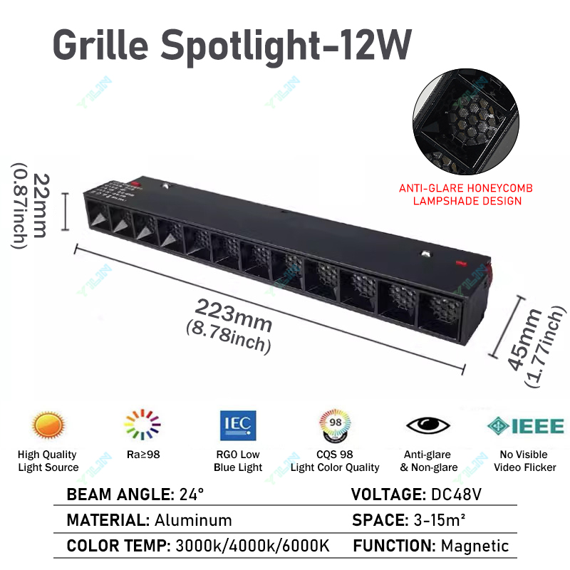 Nowa magnetyczna lampa szynowa 48V doprowadziło krata powódź lampa reflektor sufit lampa tor szyna linia światła nie Główny światło oświetlenie projekt: CIEMNIE CZERWONY / czarny