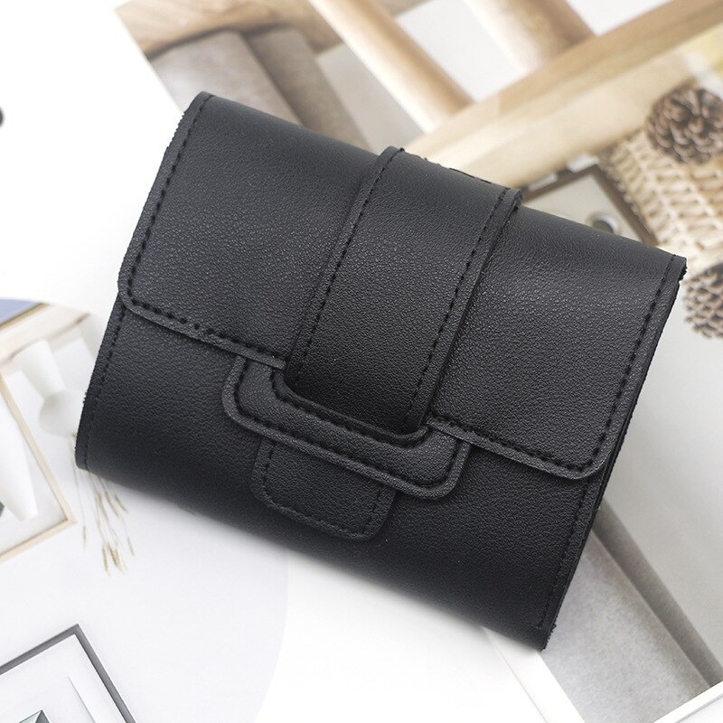 Women's Three- Folding Short Wallets Lovely Candy Color Female Coin Purse Casual Pu Leather Card Holder Slim Hasp Clutch