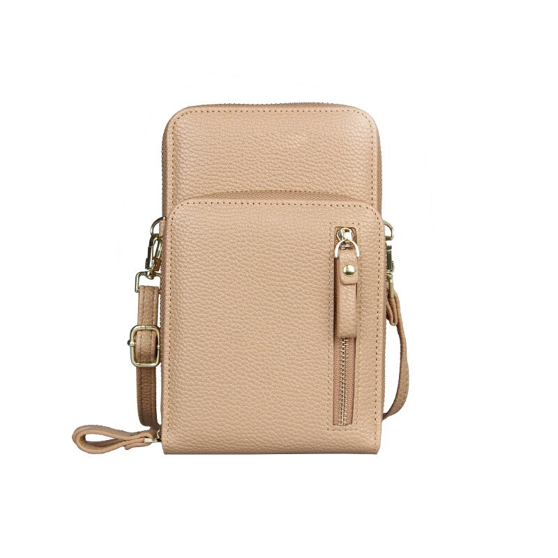 Doppia cerniera appesa borsa per cellulare sopra la spalla moda donna borse a tracolla Messenger in pelle PU di grande capacità: Khaki