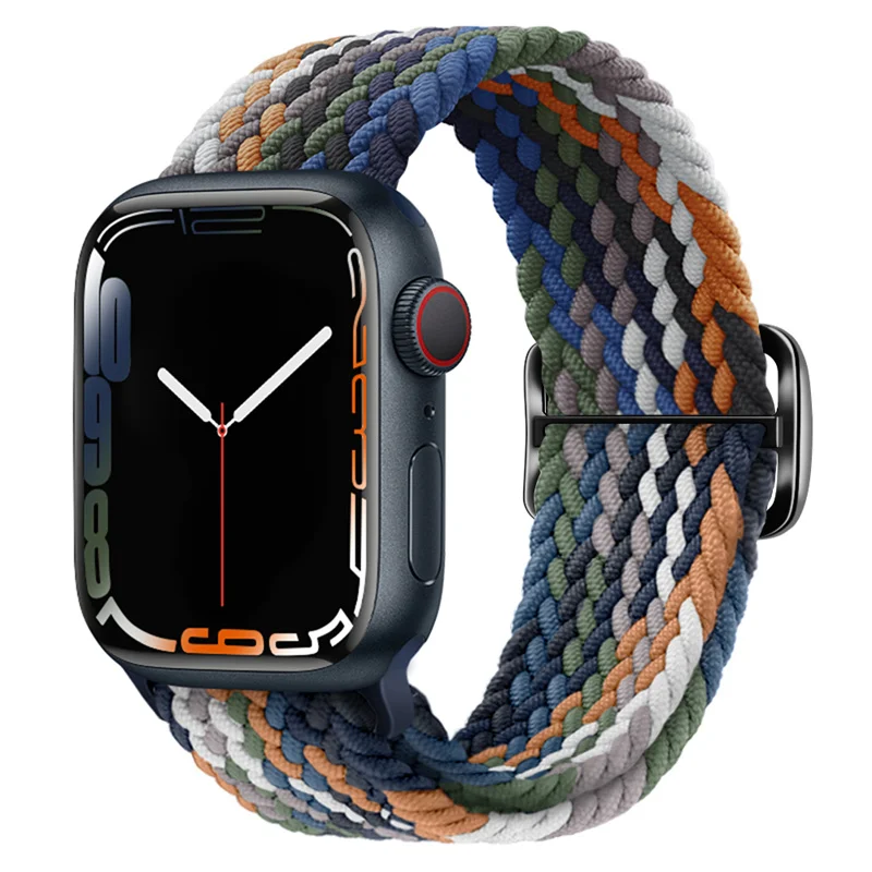 Bracelet à boucle tressée pour Apple Watch Band, Bracelet en nylon élastique, 44mm, 40mm, 49mm, 45mm, 41mm, 46mm, 42mm, iWatch Series 10, 9, 8, SE, 6, 7 Ultra: Bleu foncé Noir / 12mm