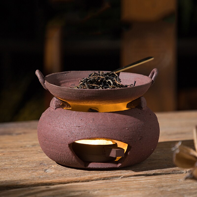 Estufa de té Vintage hecha a mano, accesorios creativos de arena de barro rojo, juego de té chino de Kung Fu, calentador de velas, decoración artesanal