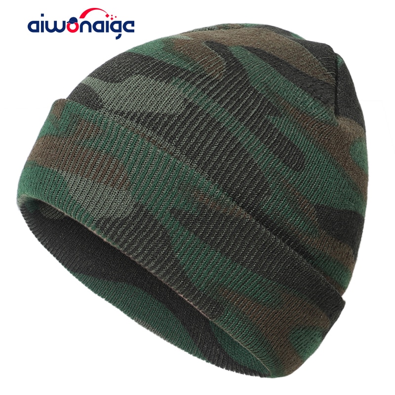 Camouflage Gebreide Muts Winter Warme Muts Voor Mannen Beanie Katoen Elastische Size Verstelbare Unisex Vrouwelijke Camouflage Caps