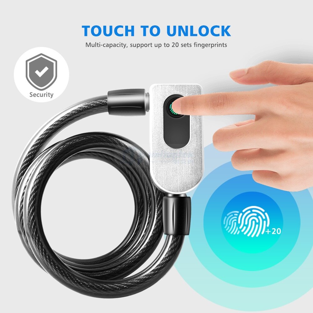 Stainless Steel Cable Anti-Theft Smart Bike Bicycle USB Fingerprint Lock Quick Unlock Waterproof Motorcycle Cycle MTB Door Lock