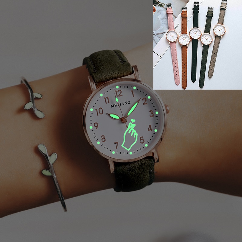 Ins Wind Leuke Verse Lichtgevende Dameshorloge Mode Eenvoudige Persoonlijkheid Horloge Casual Lederen Band Quartz Horloge Klok