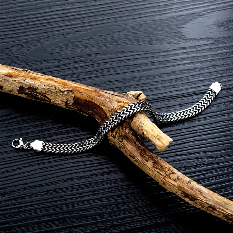 ZORCVENS hommes Bracelet & Bracelet de noël Bracelet en acier inoxydable couleur argent lien blé Double chaîne bijoux directe