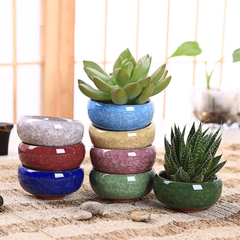 YeFine 8 stks/partij Ijs-Crack Keramische Bloempotten Voor Sappige Planten Kleine Bonsai Pot Huis en Tuin Decor Mini vetplant Potten: Default Title