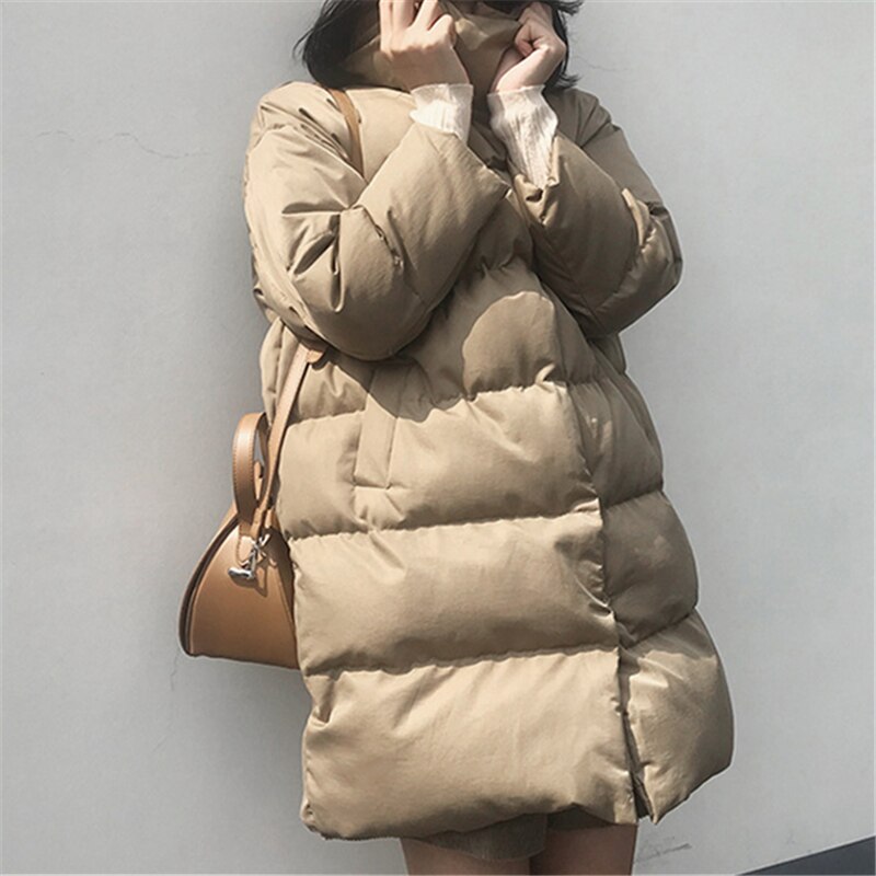 Vinterjakke kvinder boblefrakke streetwear sort lang parka frakke polstret jakke damer quiltet frakke puffede frakker