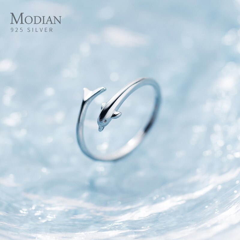 Modiaanse schattige dolfijn open verstelbare authentieke sterling zilveren 925- ring voor vrouwen dierenring fijne sieraden meisje
