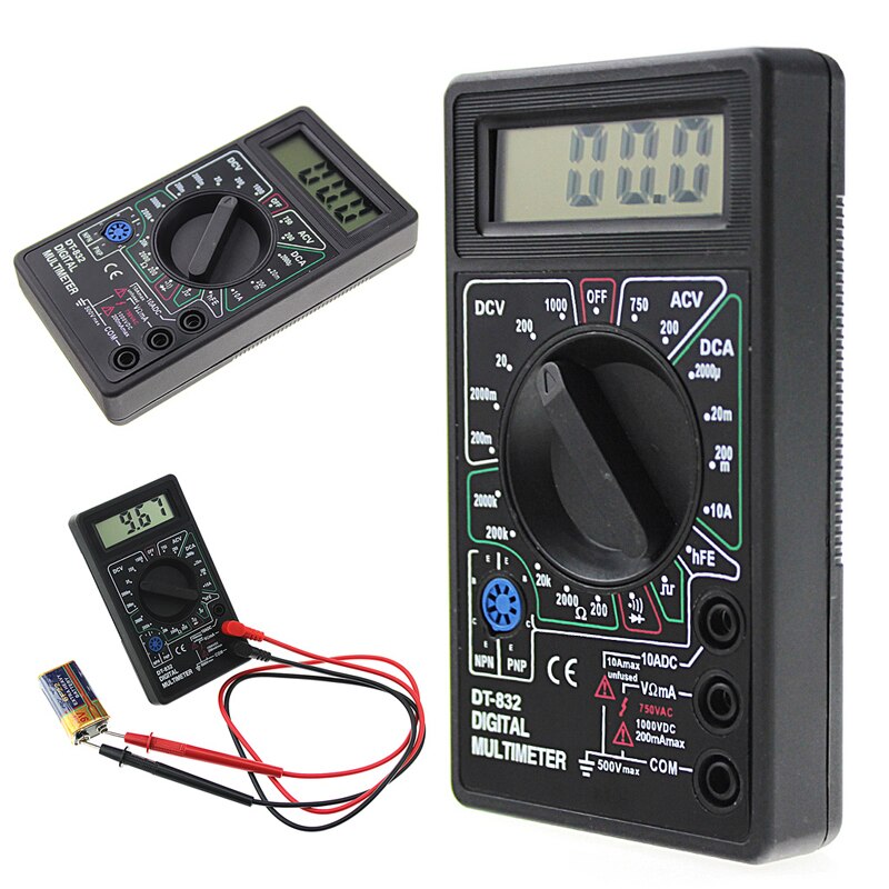 DT832 Digital Multimeter LCD DC AC Voltmeter Ammeter Ohm Tester