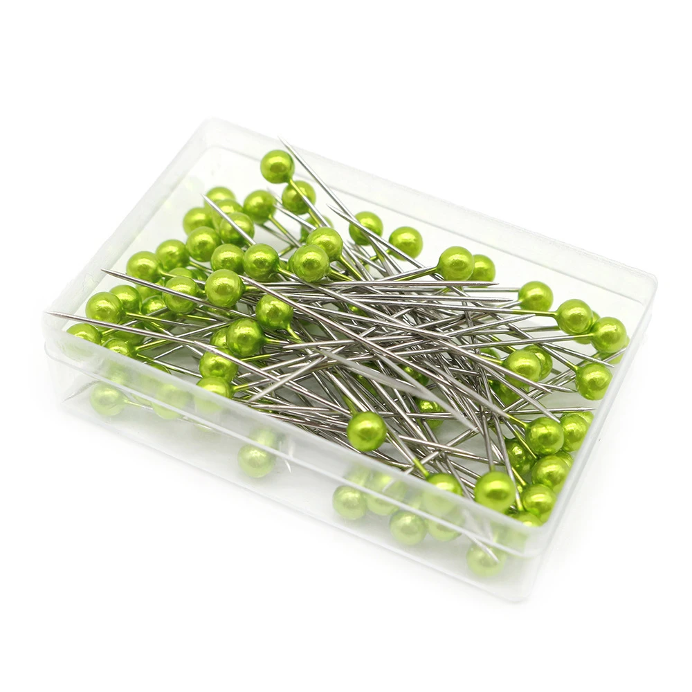 100Pcs/Box Colorful Round Pearl Head Needles Stitch Straight Push Sewing Pins Dressmaking DIY Accessories Positioning Tools: Blue
