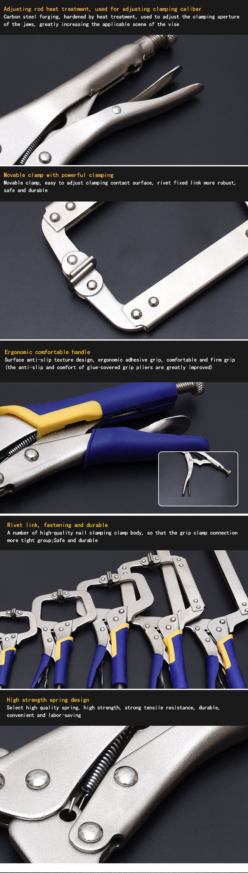 Fix Plier Locator C Clamp weld Clip Woodwork Grip Vise Lock Jaw Alloy Steel Hand tool Swivel Pincer Tong Tenon Pad Wood Work