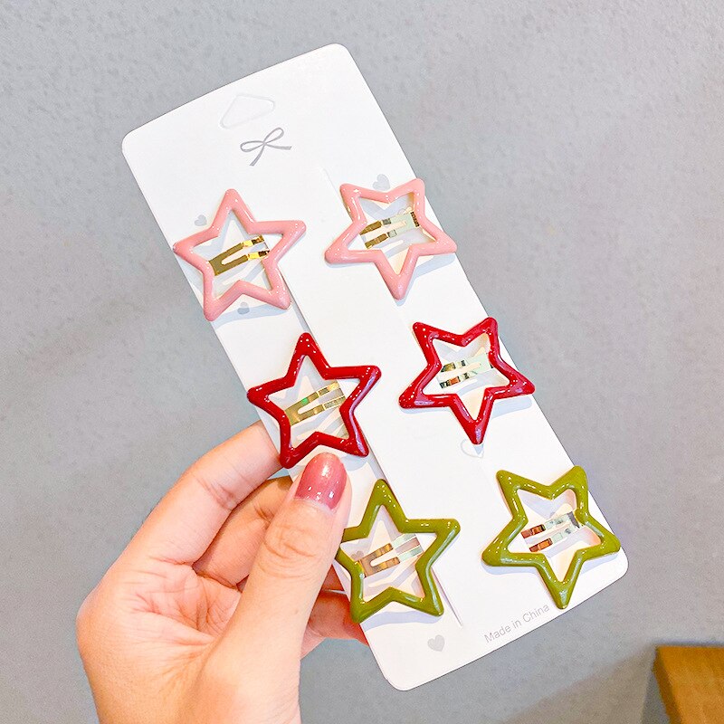 10/12pcs Cute Baby Girl Hair Clips Cartoon Snap Button Candy Color Star Shape Hair Clip Non-Slip Baby Clip Kids Accessories