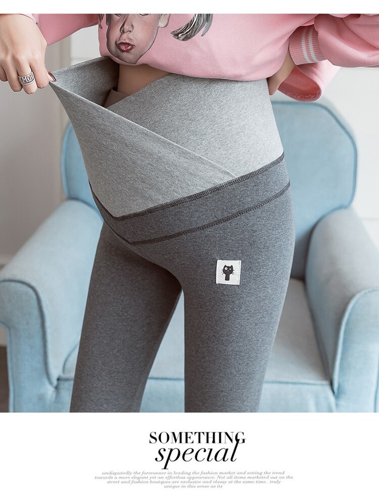 Zwangere Vrouwen Lage Taille Gekruiste Buik Leggings Broek Katoen Effen Kleur Moeder Dragen Broek Zwangere Kleren 1608: Donkergrijs / M