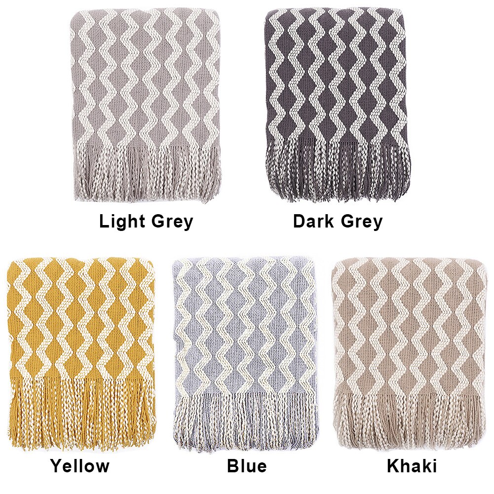 Machinewasbare rechthoek van acrylvezel, warm met kwastjes, zachte gebreide deken voor op de bank, bankhoes, beddengoed voor thuiskantoor