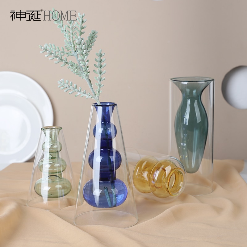 Nordisk stil färgglada glas transparent vas blomsterarrangemang hydroponisk vattenbruk flaska hem vardagsrum bord dekoration