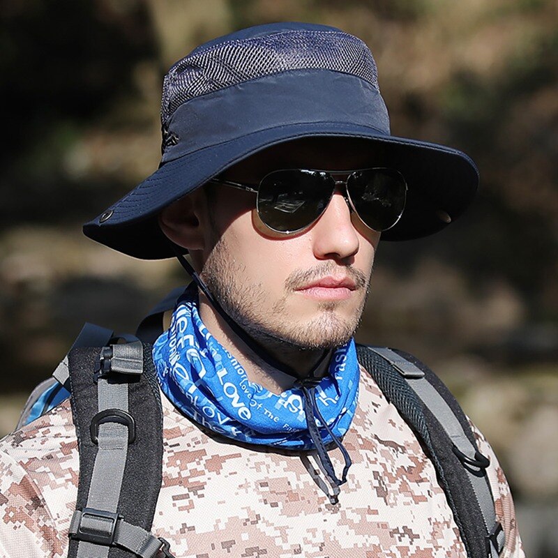 Balde chapéu de secagem rápida leve dobrável sombrinha ao ar livre pescador boné com queixo corda caqui: QJ2470ZQ