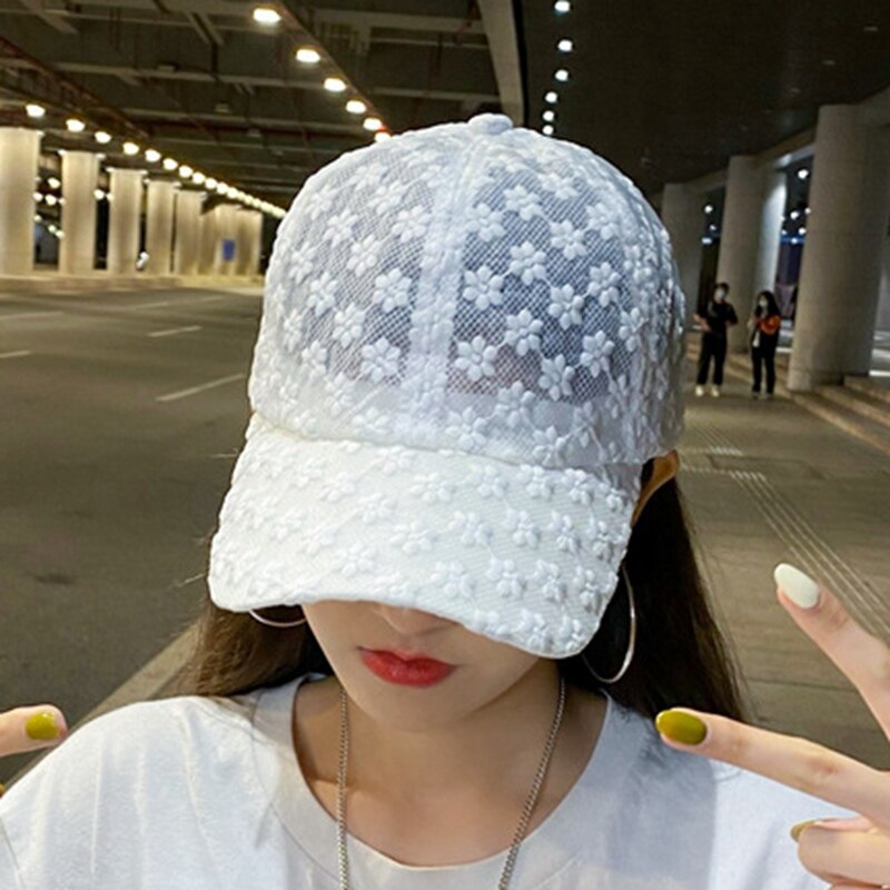 Atmungsaktive sommer-sonnenschutzkappe mit spitze, ausgeschnittenem design, verstellbarem sonnenschutzvisier, damenhut