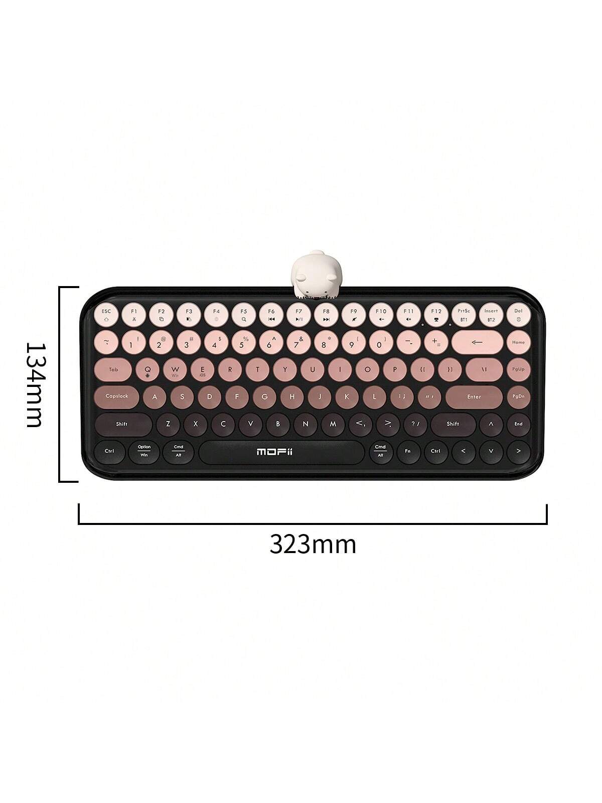 Teclado inalámbrico Bluetooth + USB, 84 teclas, teclas redondas Retro, teclado inalámbrico de oso bonito para Windows/Android/iOS-Black Pi