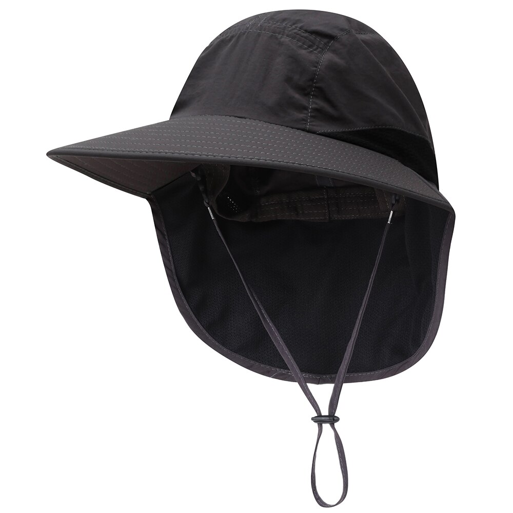 Adjustable Sun Hat Women Men Wide Brim Sun Cap with Neck Flap for Travel Camping Hiking Fishing Boating: Dark Grey