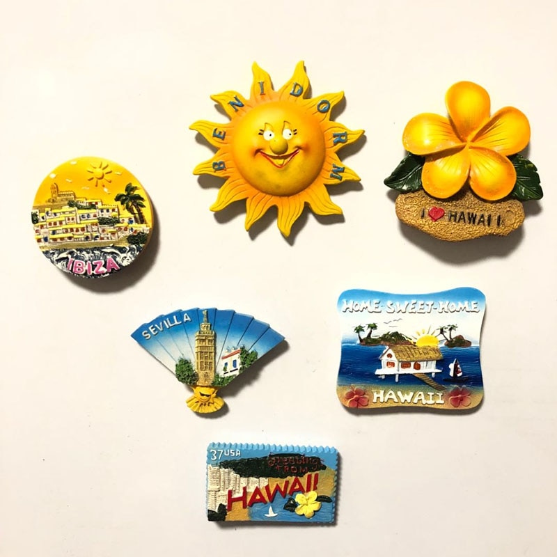 Koelkast Magneten Ibiza Benldorm Hawaii Sevilla Zon Bloem Fan Magneet Sticker World Travel Souvenir Magnetische