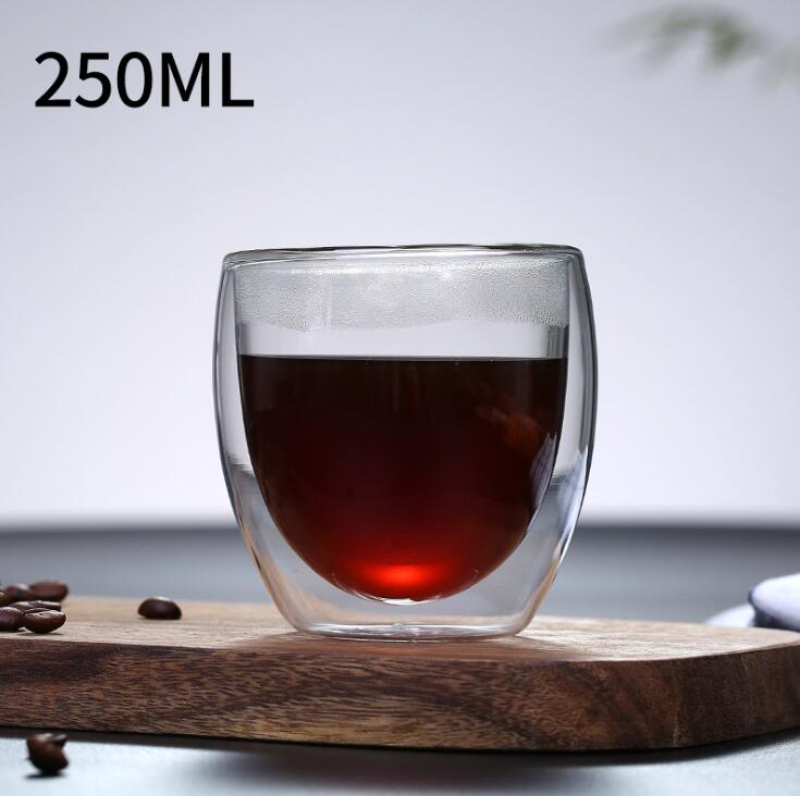 Heat Resistant Double Wall Glass Cup Beer Coffee Cups Drink Mug Tea Mugs Home Office Transparent Drinkware: A 250ml