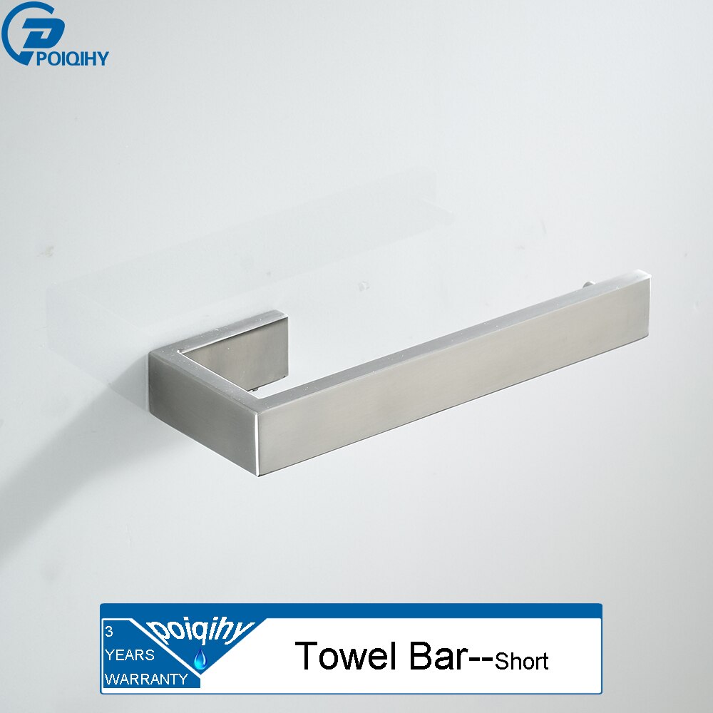 Set de accesorios para el baño de POIQIHY 304 SUS, ganchos cuadrados para batas, colgador de barra de toalla, soporte de papel higiénico de níquel cepillado con montaje en pared: Short Towel Bar