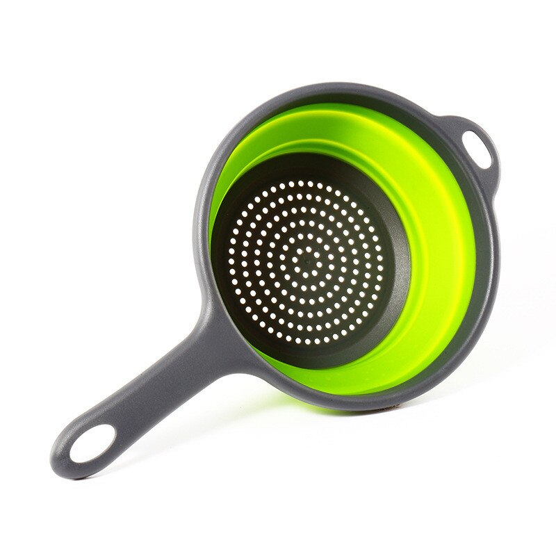 Folding With Handle Silicone Plastic Colander Drain Basket Fruit Vegetable Washing Strainer Drainer Kitchen Accessories: Green