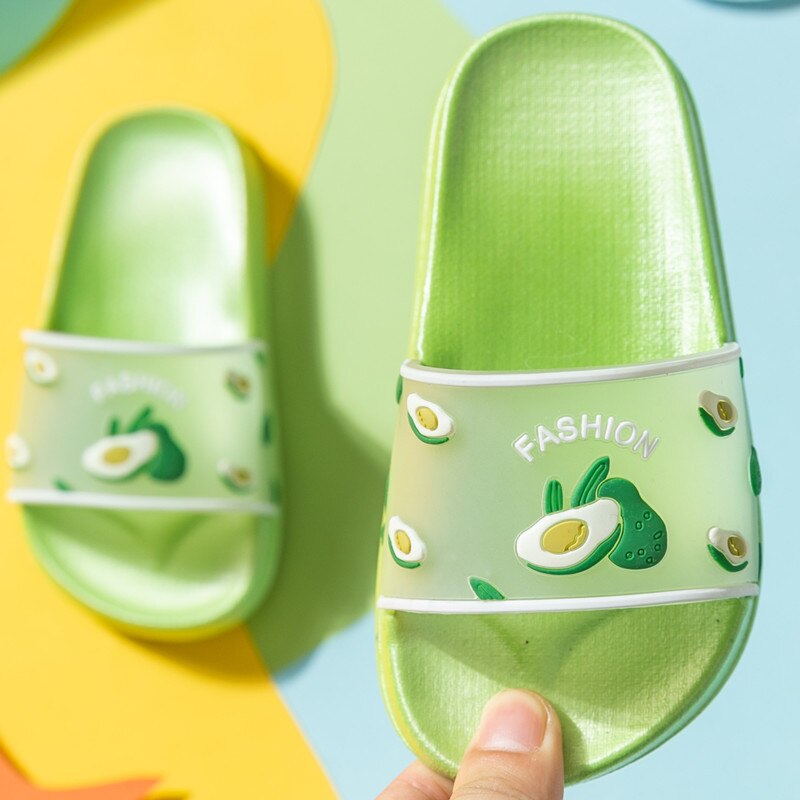 Cute Slippers for Boy Girl Princess Beach Shoes Summer Toddler Kids Fruit Pattern Indoor Baby Slippers PVC Cartoon Kids Slippers: Green / 24