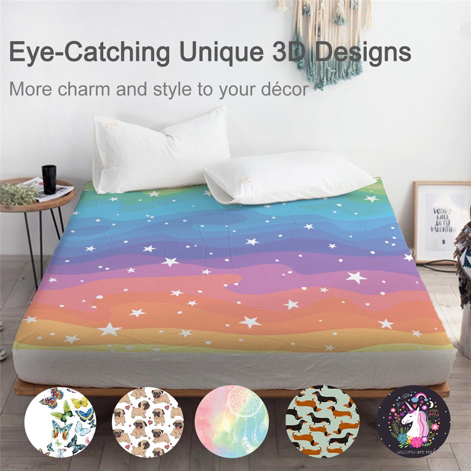 BeddingOutlet Rainbow Bed Sheet Colorful Microfiber Fitted Sheet Watercolor Mattress Cover Modern Bedding Stars Queen Bedlinen