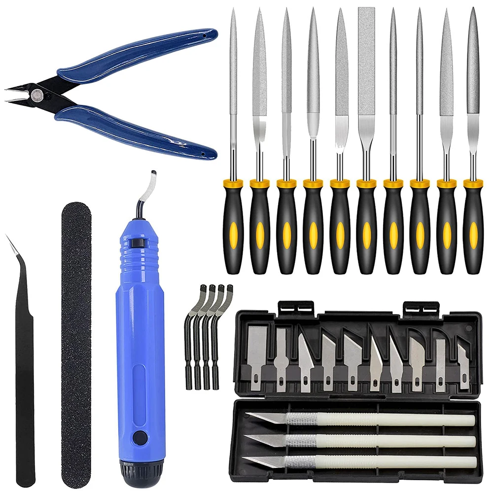 Kit de herramientas de impresora 3D de varios modelos, cuchillo de recorte, raspador, aguja de limpieza, pinzas, alicates, Kit de desbarbado, herramientas de impresión 3D DIY
