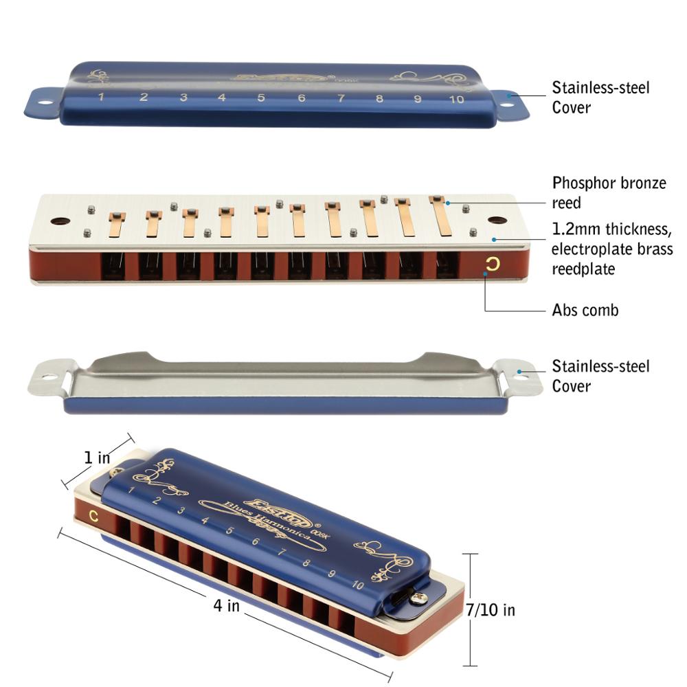 Easttop Blues harmonica T008K a 10 hole diatonic harp
