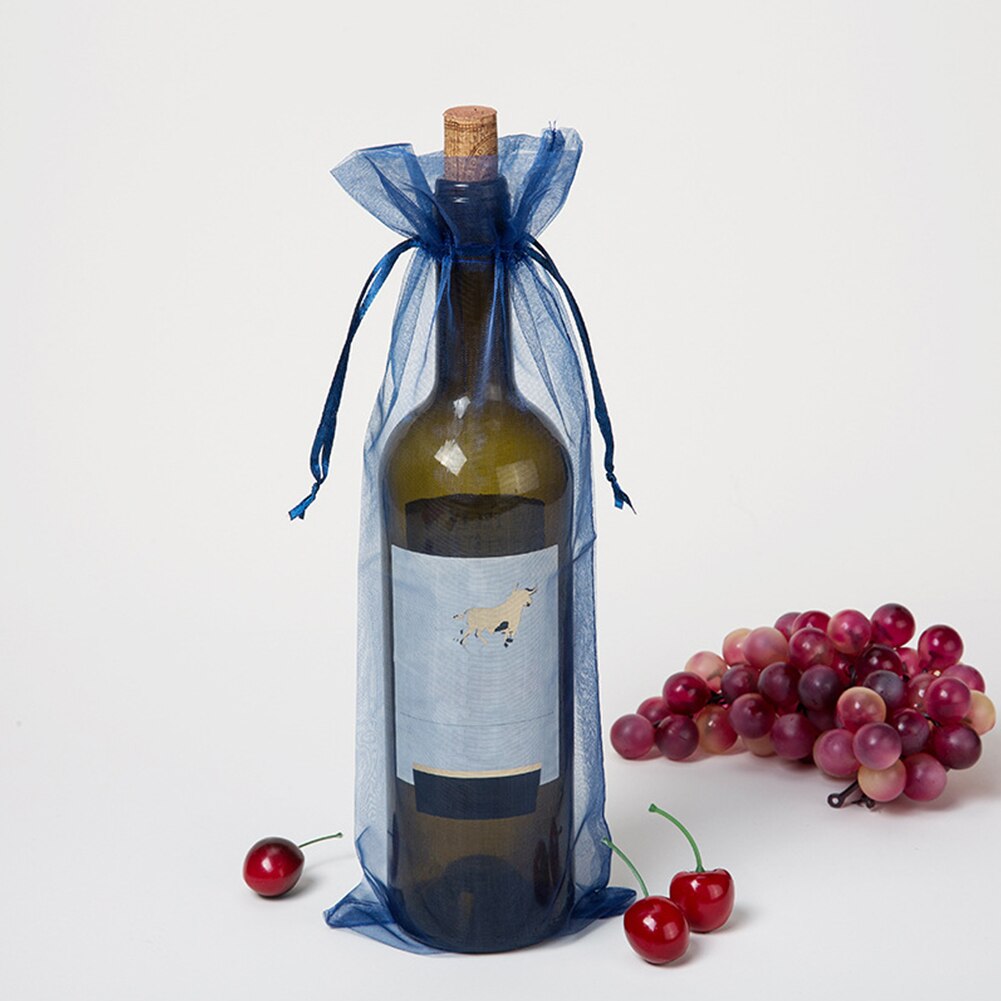 30pcs Drawstring Bottle Cover Wine Bag Home Transparent Pouch Champagne Organza Wedding Fine Mesh Wrapping
