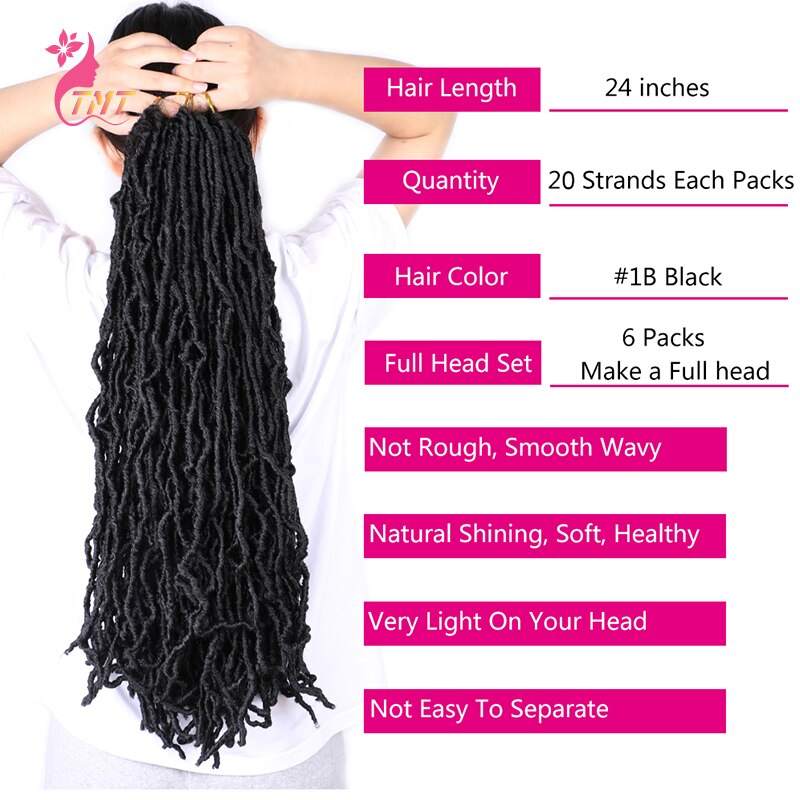 Nu Locs pelo Crochet 24 pulgadas rastas baja temperatura fibra sintética de pelo trenzado Facu Locs Crochet extensión de trenza de cabello