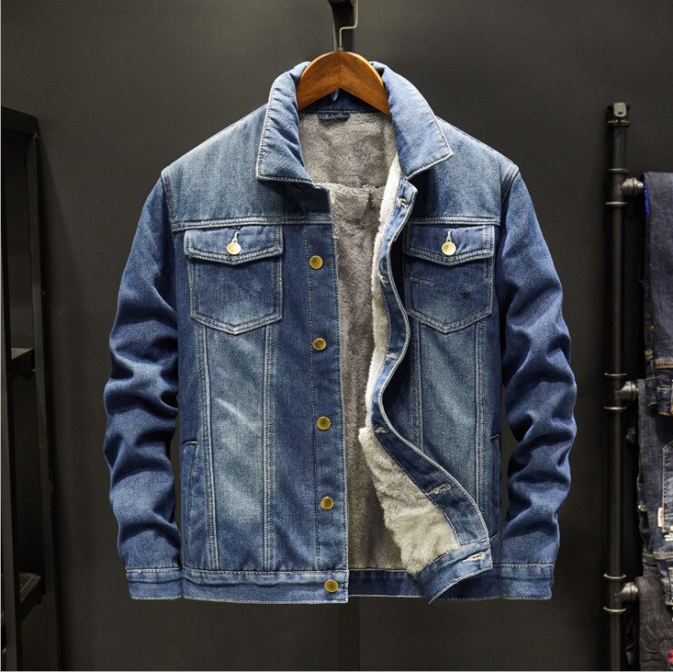 Herrjacka mensjean jackor varm fleece jeansjacka vinteryttring manlig cowboy topprock plus storlek 5xl: Blå / Xxl