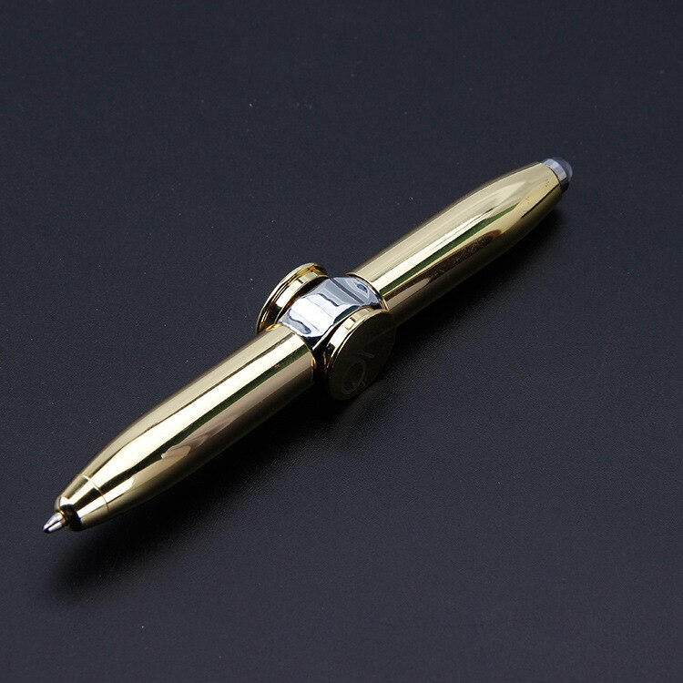 Fingertip Top Ballpoint Pen Multi Function Rotating Luminous Metal Pen LED Decompression Toy Fidget Golden Spinner: gold