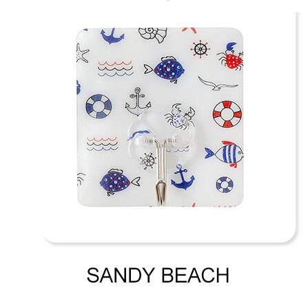 Door hook Cartoon strong glue hook wall sticker hook no trace no nail coat hanger stainless steel adhesive hooks: Sandy beach