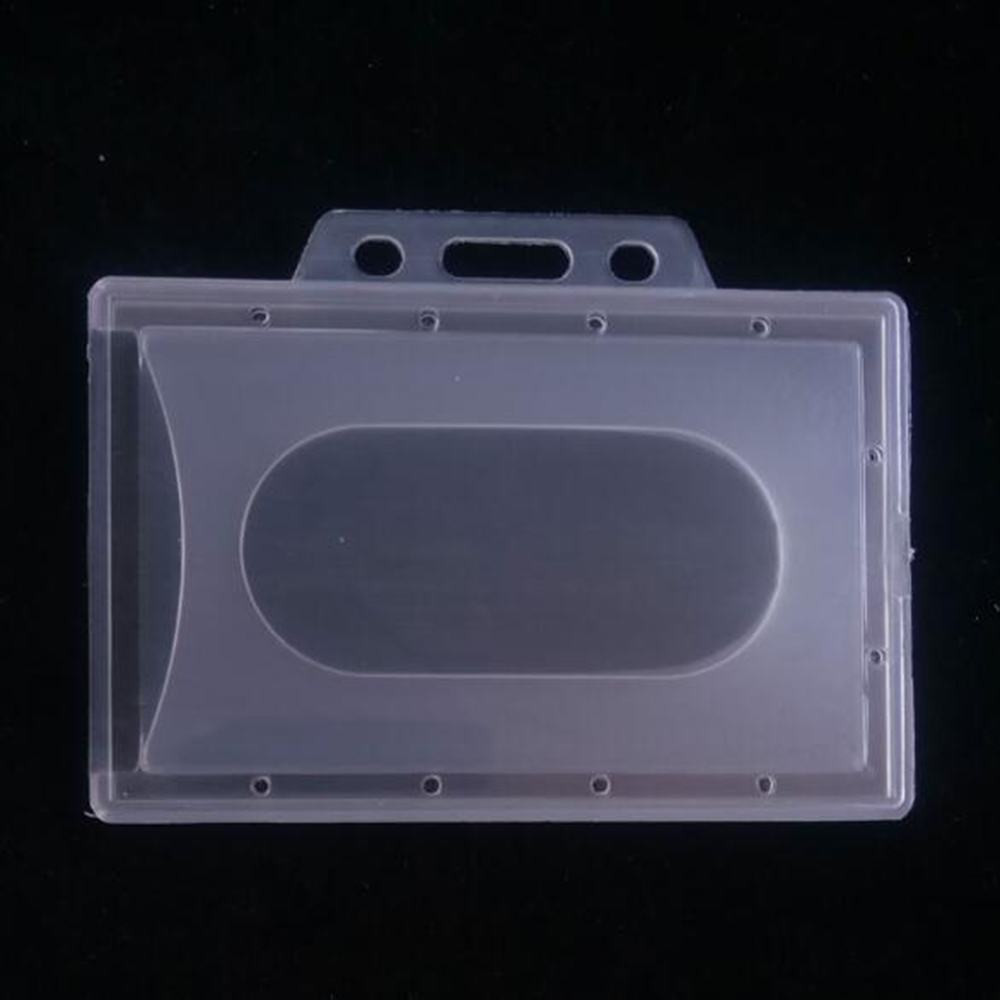 5 Pack Heavy Duty ID Badge Holder With 3 Type Badge Holder Hard Plastic Clear Credit Card Holder With Thumb Slots Holds 2 Card: Horizontal