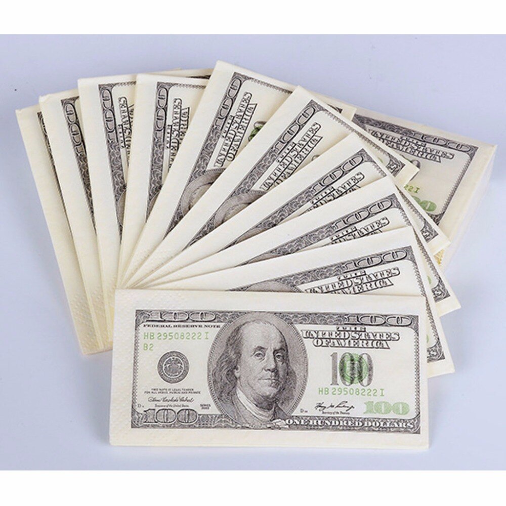 10 Packs Napkin Paper 100 Dollar Raw Wood Pulp Facial Tissue Handkerchief Sanitary Paper Disposable Party Tableware