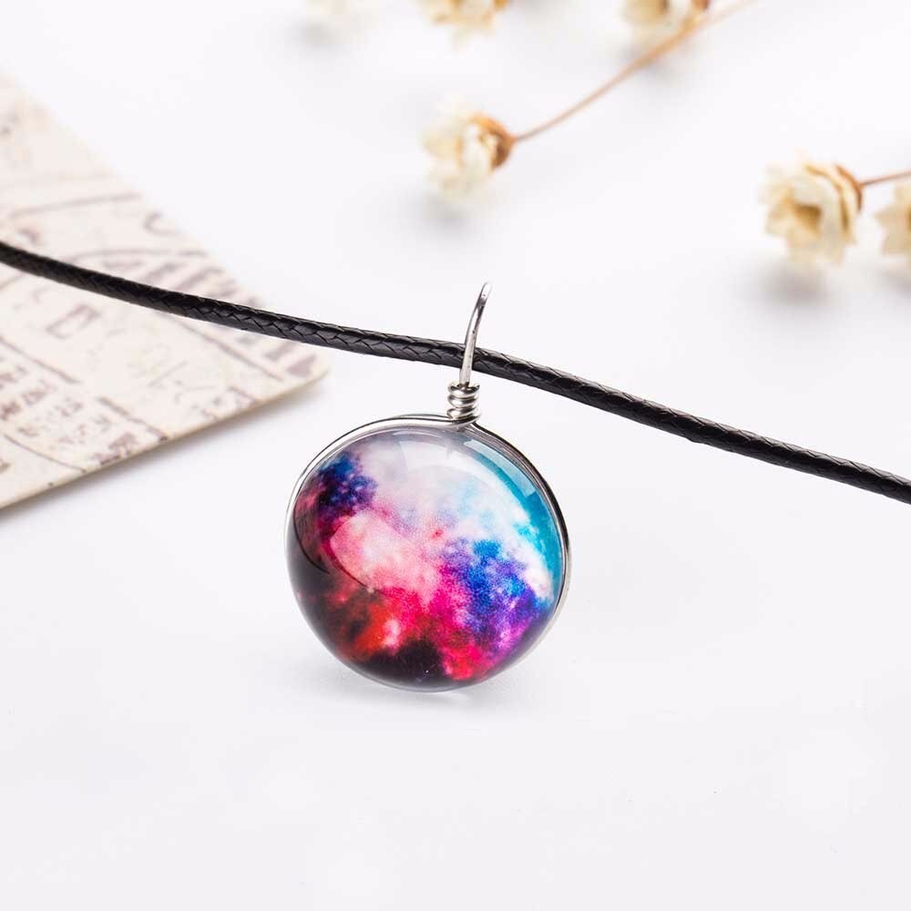 Nebula Ruimte Universe Galaxy Ketting Sterren Glas Bal Hanger Kristal Collares Planet Patroon Lederen Ketting Ketting Voor unisex: A 7