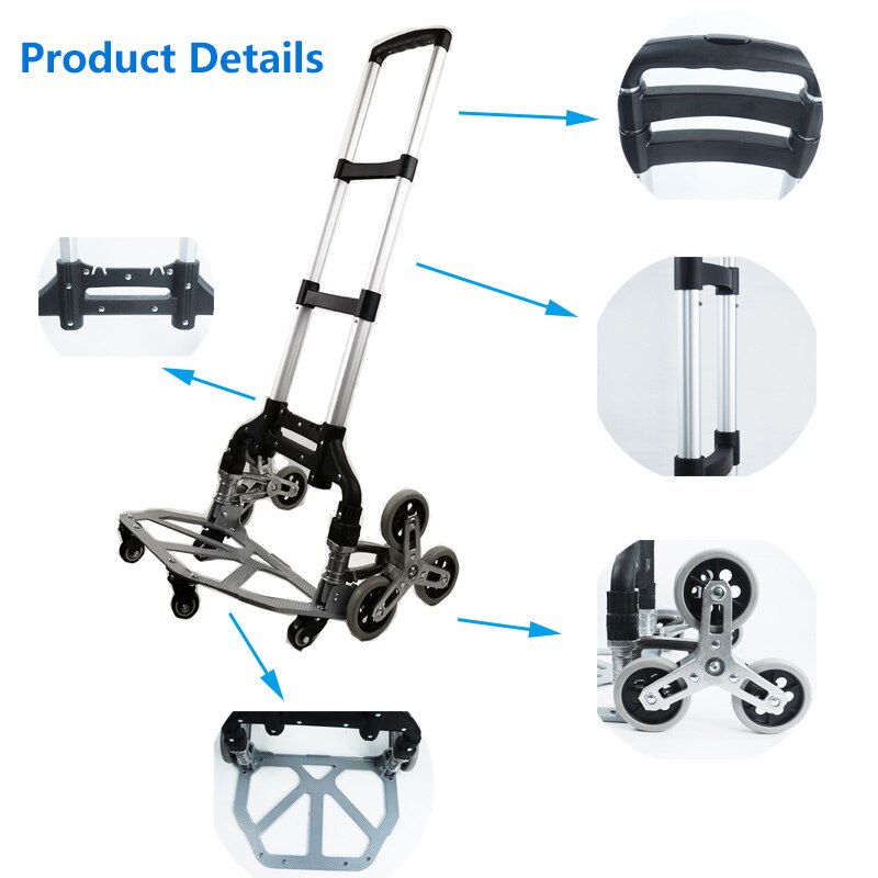 Portable Folding Stair Climbing Cart All Terrain Stair Climbing Hand Truck Trolley for Upstairs Cargo