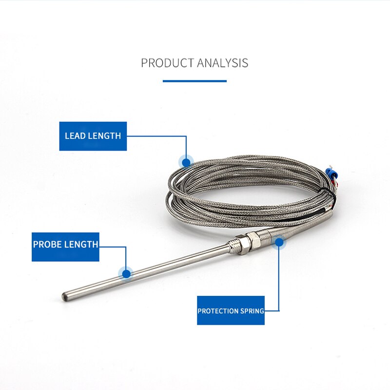 K-type thermocouple stainless steel probe thermocouple 100mm 1m 2m 3m 4m cable length, thermocouple 0 ~ 400C temperature sensor