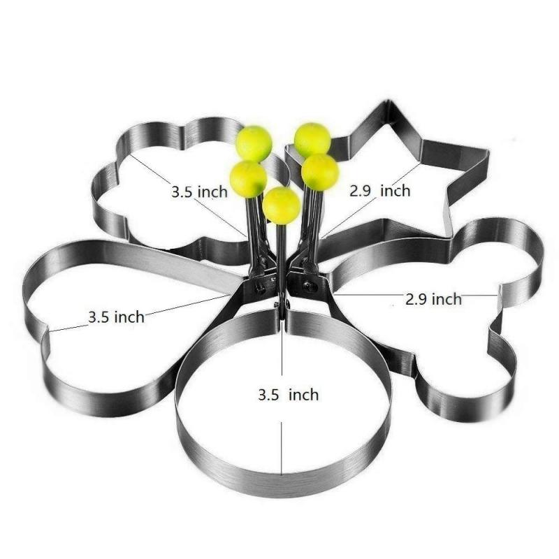 5 Formas de comida de acero inoxidable grado cocina Shaper molde sartén panqueque de huevo frito anillo círculo huevo moldes, utensilios de cocina