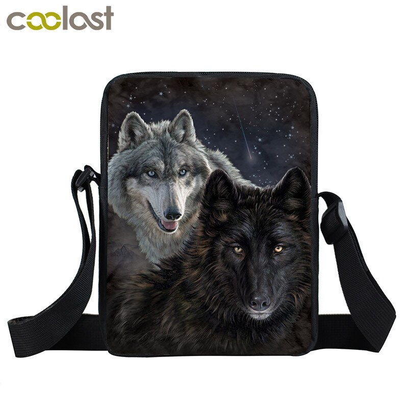 cool animal wolf print shoulder bag mens women handbag teenager boys girls mini messenger bag cute totes samll cross bags bokbag: xkbxchongwu05