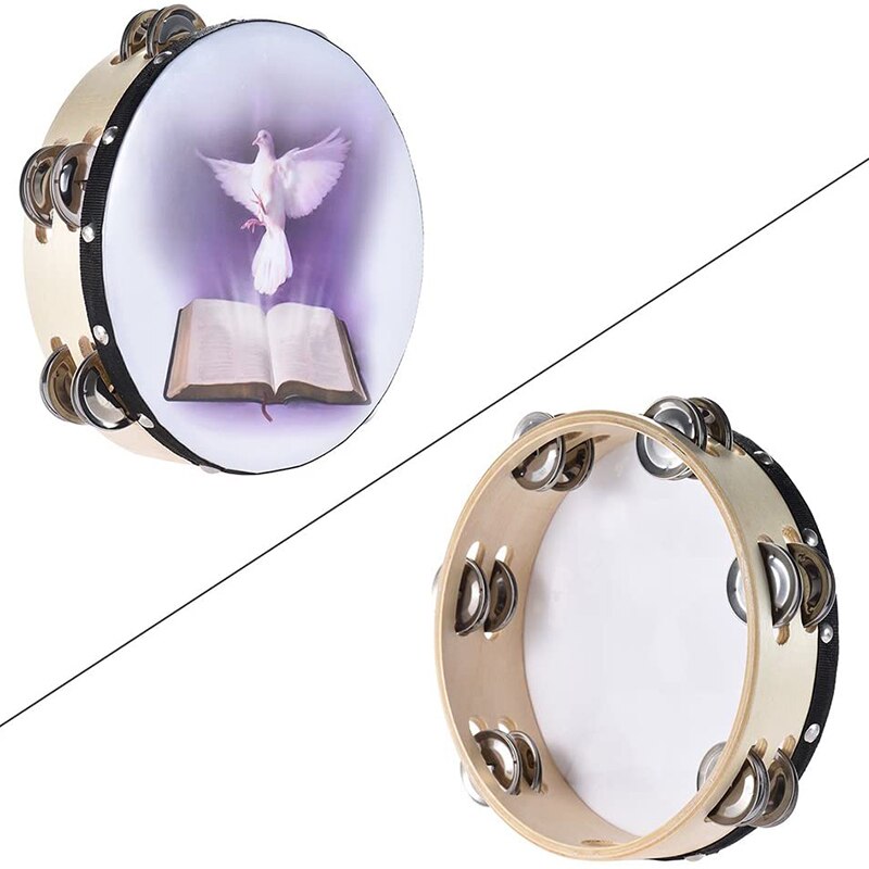 Tambourine Double Row Jingle Percussion Instrument Church Handheld Tambourine Single Row Tambourines with Jingle Bells