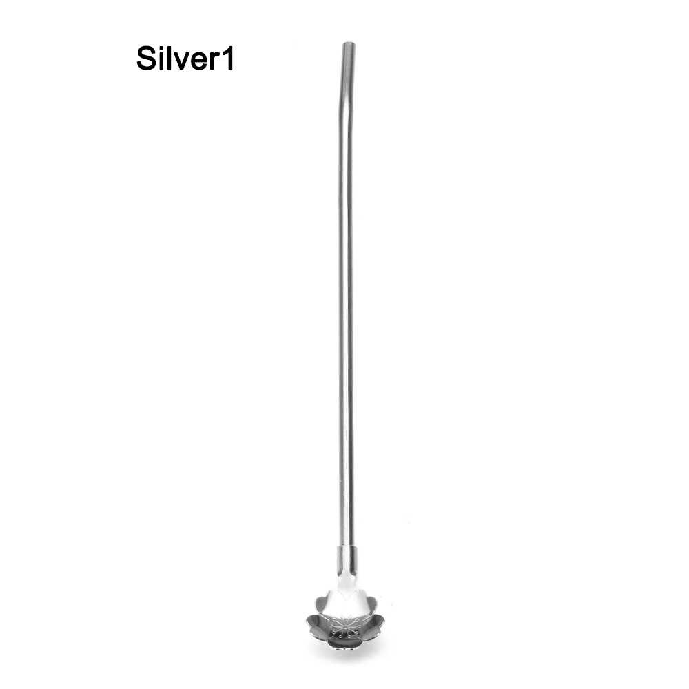 Cucchiaio di paglia intrecciato lungo 1PC cucchiaio di tè portatile in acciaio inossidabile filtro piegato cannuccia colorata caffè mescolando cannucce cucchiaio: Silver1