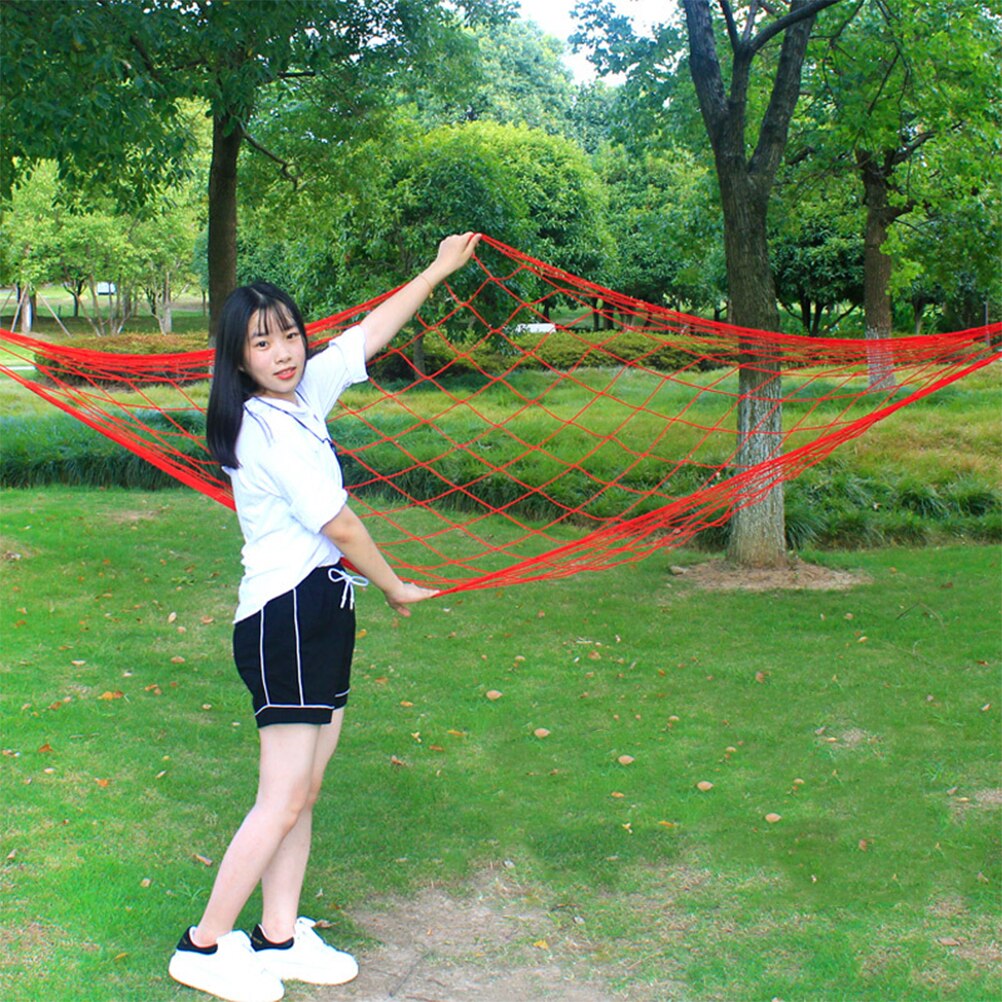 Hangmat van gaasachtig nylon touw, buitenkampeerhangmat, tuinschommelhangmat, kampeerhangstoel (rood + touw)