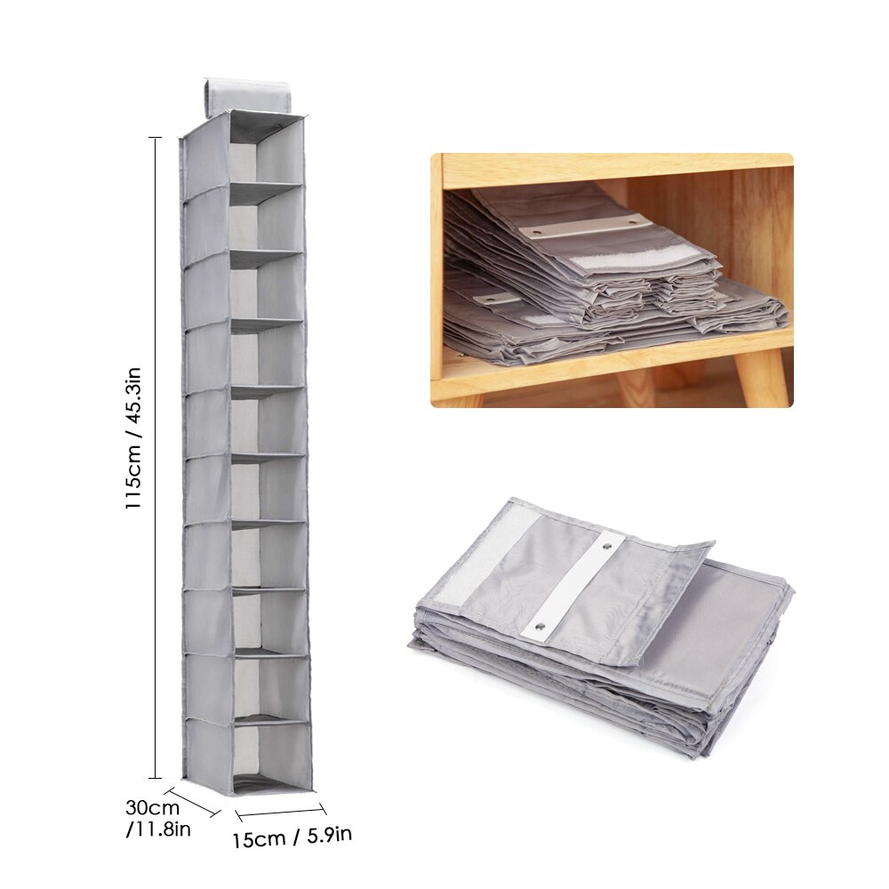10-Tier Space-Saving Oxford Fabric Closet Hanging Shelf Organizer Collapsible Clothing Shoe Storage Box Holder