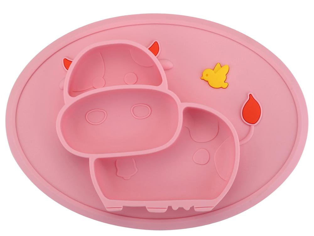 Qshare – assiette en Silicone pour bébé, vaisselle, récipient d&#39;alimentation pour enfants, napperon, plats pour nourrissons, bol d&#39;aspiration: Pink