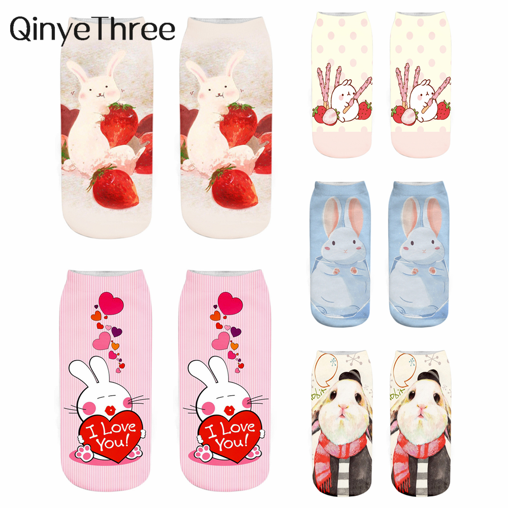 Chaussettes unisexes mignonnes Happy Funny Bunny 03/Life, impression 3D, créative, Harvey Cake Rabbit, rinçage court Sokken, , 1 paire