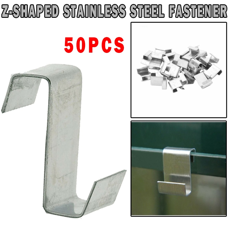 50pcs Garden Greenhouse Spares Parts Glass Z Clips Stainless Steel Fixed Clamps For Greenhouse Fixing Accessories